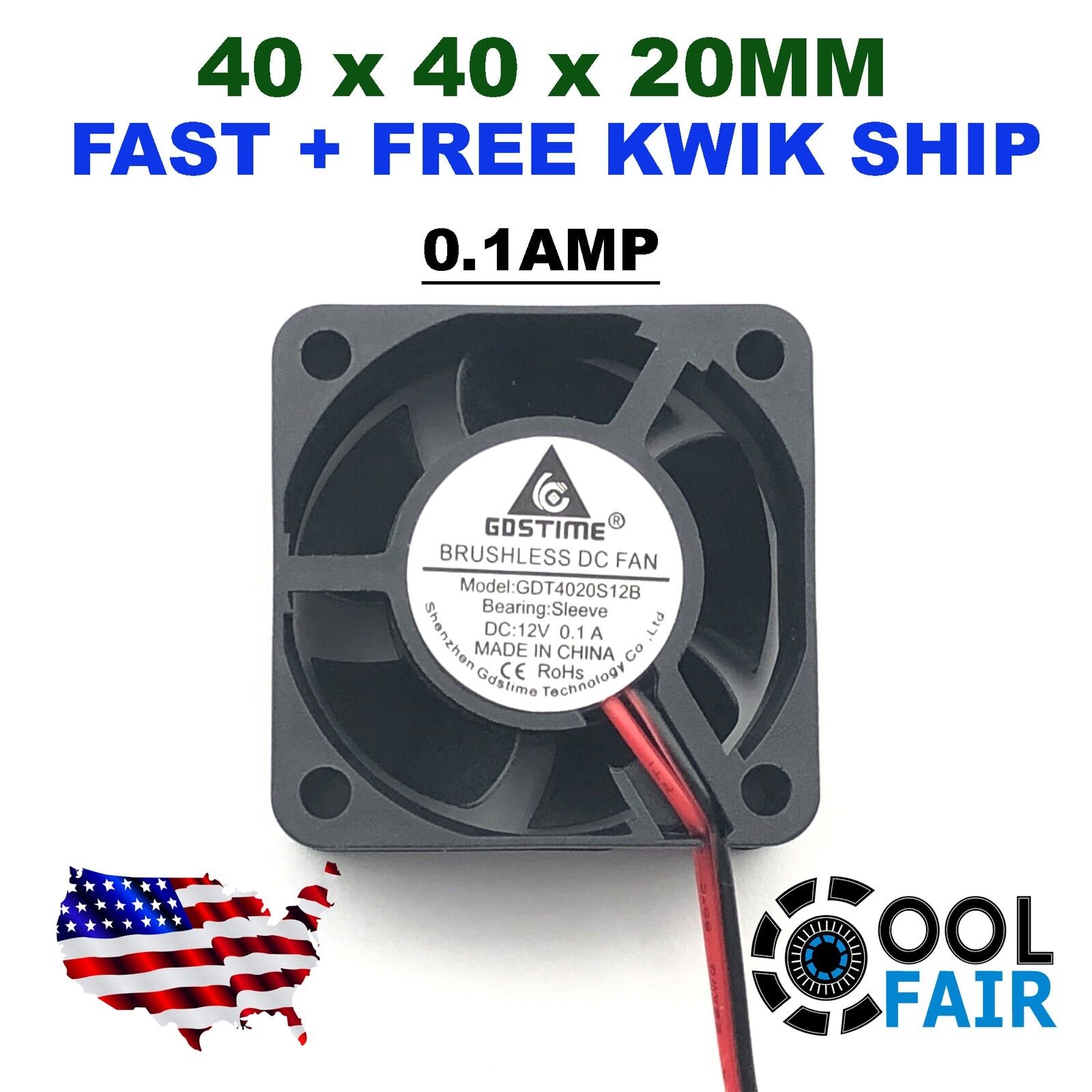 12v 40mm Brushless DC Cooling Fan 40x40x20mm 4020 5 blades 2pin US Quick Ship