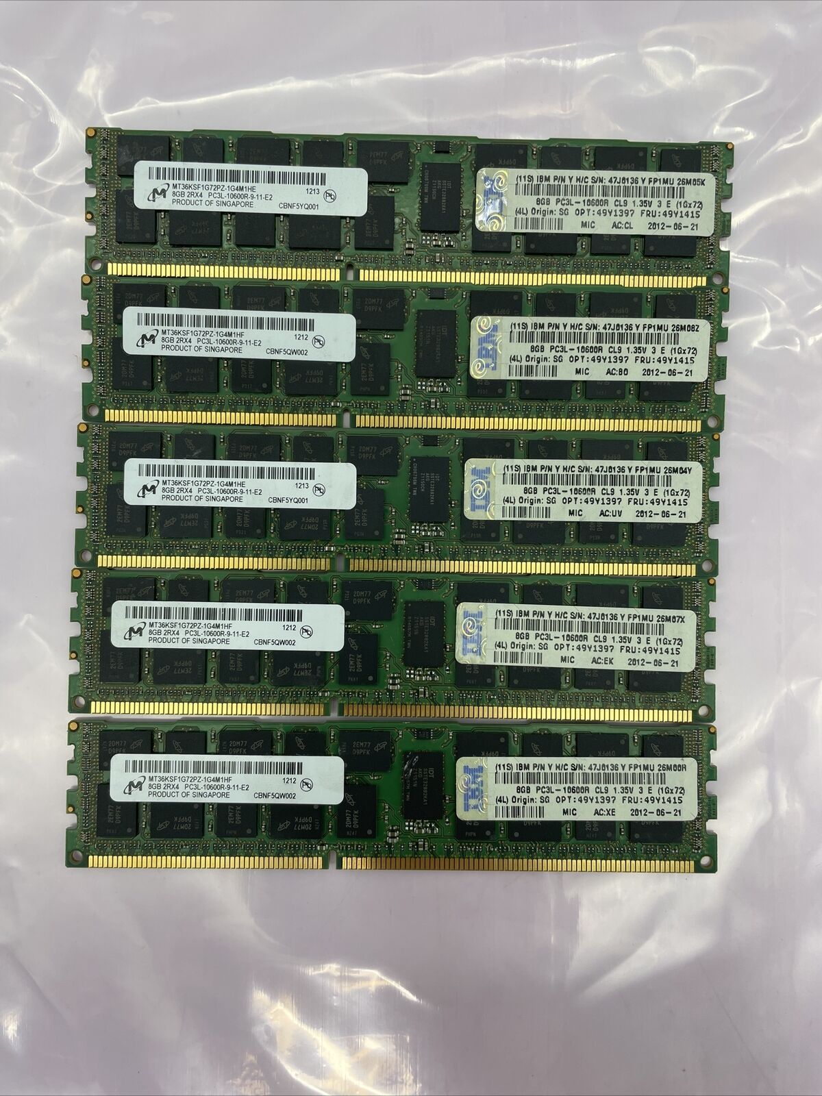 Lot of 5 8GB Micron MT36KSF1G72PZ-1G4M1HE 8GB 2RX4 PC3L 10600R RAM Memory