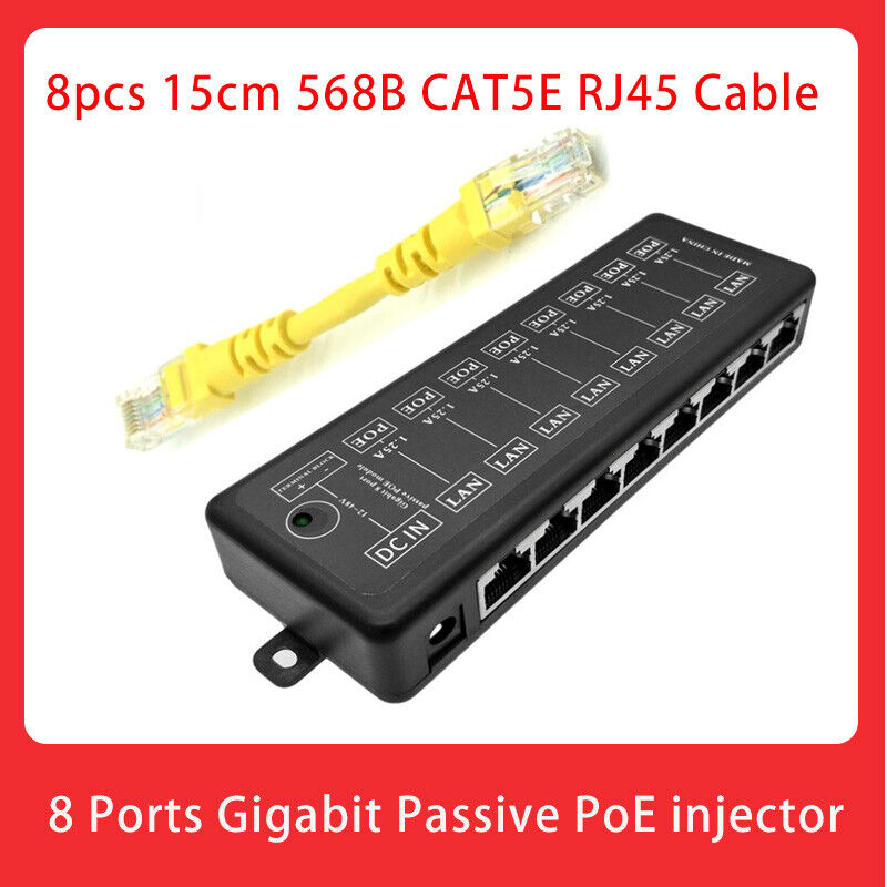 8 Ports Gigabit Passive PoE injector midspan Ethernet Adapter NO Power Adapter