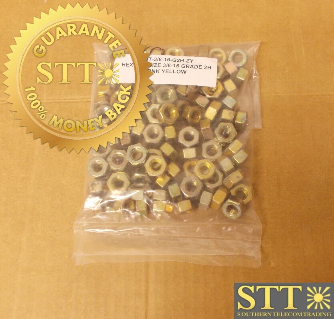 HEX NUT SIZE 3/8-16 GRADE 2H ZINC YELLOW ( LOT OF 104 ) NEW