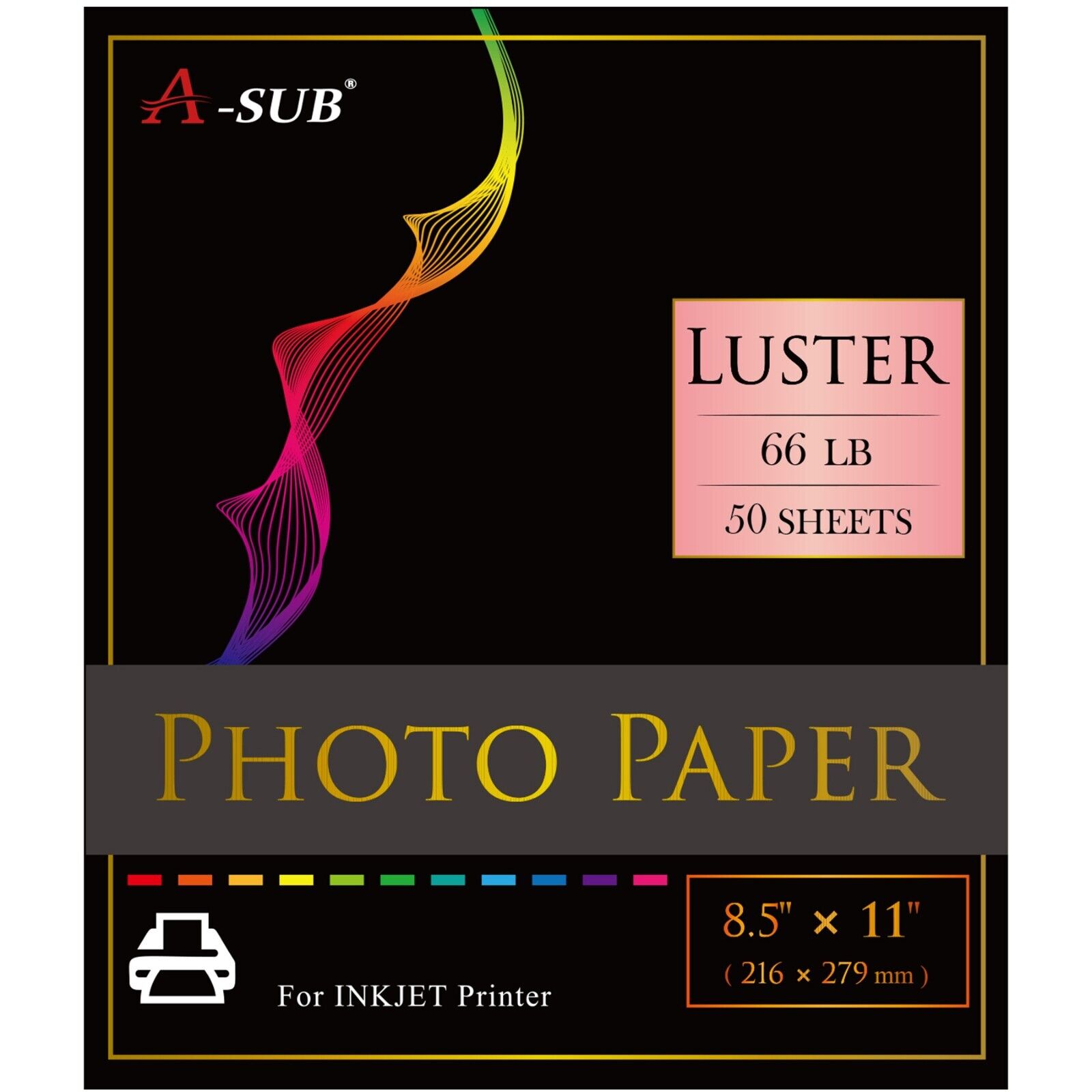 A-SUB Pro Luster Photo Paper 8.5x11 for Inkjet Printer 250g Semi Gloss 50PK 66lb