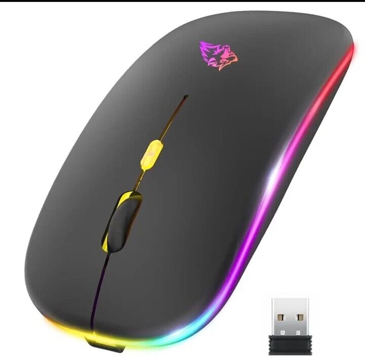 Wireless Mouse With RGB Slim Profile Silent Mouse 3 Dpi Levels Colored Lights