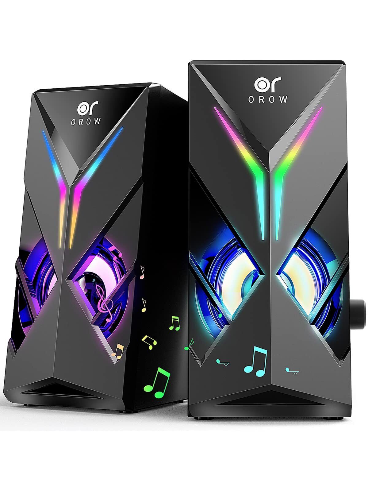 OROW Computer Speakers, 10W 2.0 Channel Gaming RGB Monitor/Laptop Input