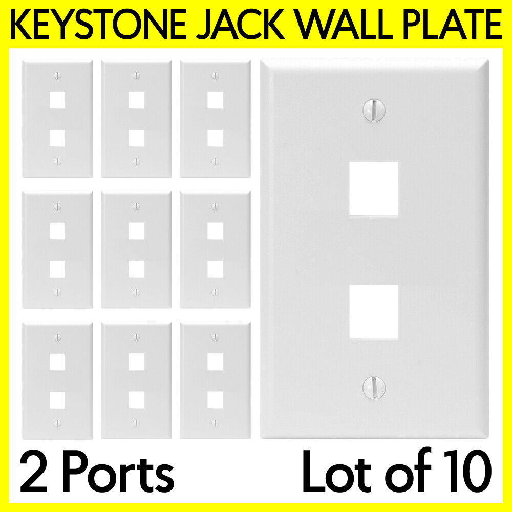10 PCS 2 Port Keystone Wall Plate Cover Keystone Jack Wall Outlet 1 Gang White