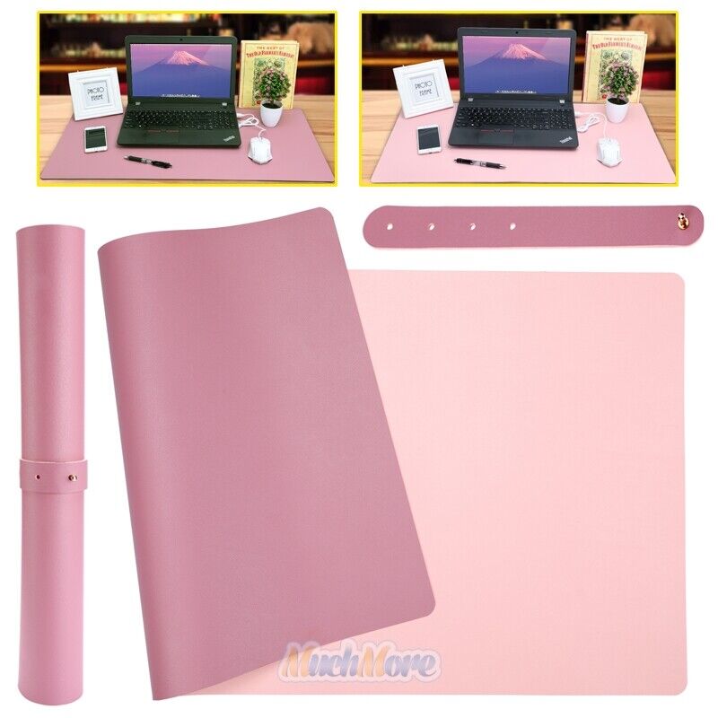 Waterproof Desk Pad 31.5 x 15.7 Large Rectangular Leather Laptop Desk Mat Pink