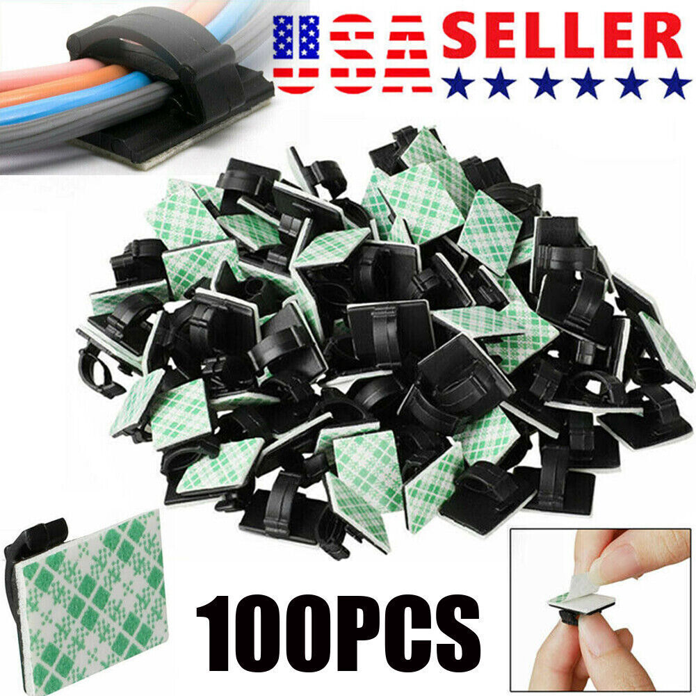 100Pcs Cable Clips Self-Adhesive Cord Wire Holder Management Organizer Clamp