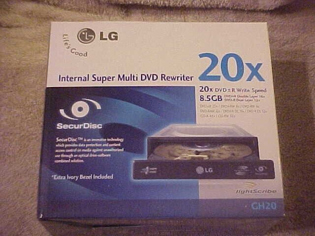 RARE IN BOX LG INTERNAL SUPER MULTI DVD REWRITER 20X 8.5 GB GH20 LIGHTSCRIBE