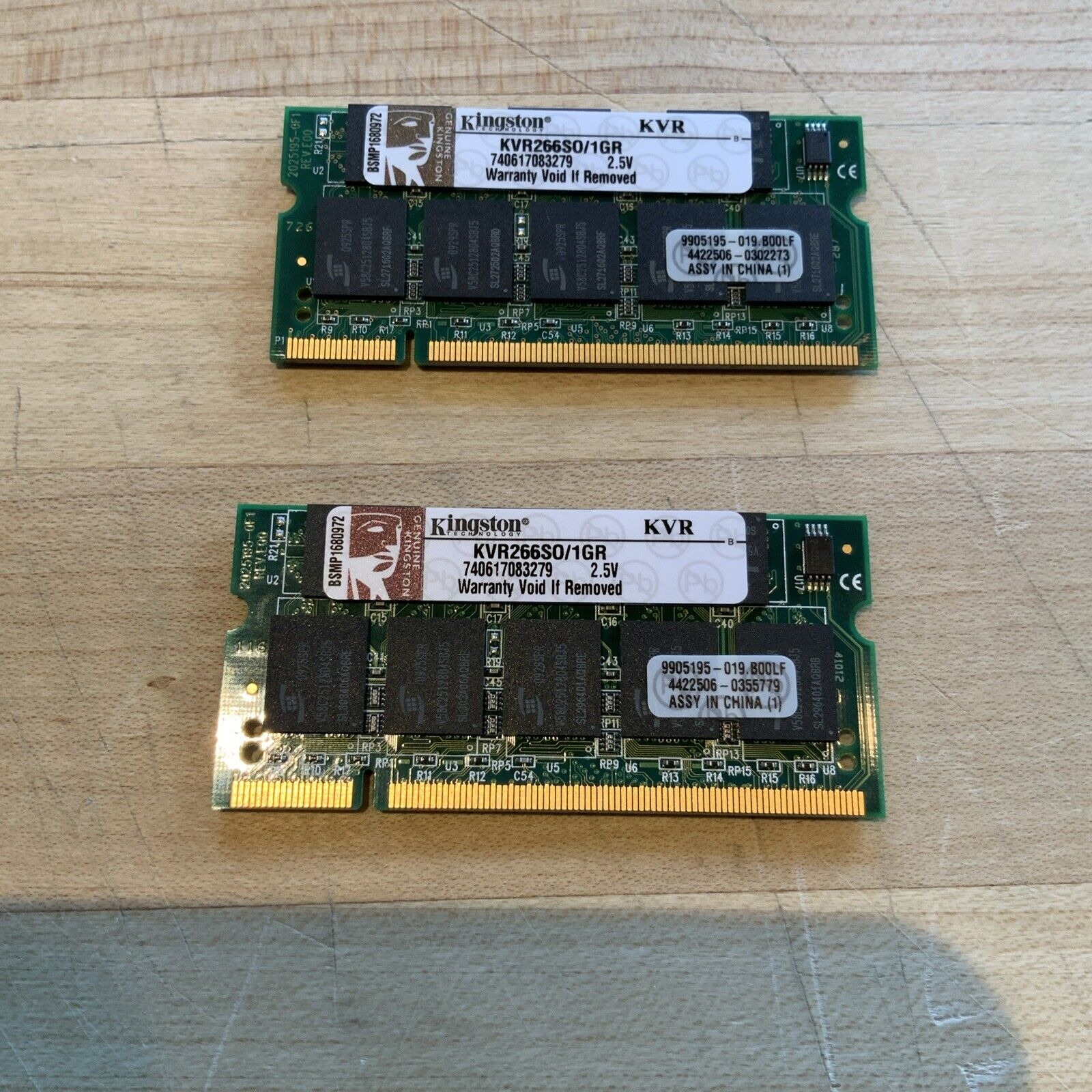 2GB TOTAL KVR266SO/1GR Kingston 1GB PC2100 DDR-266MHz So-Dimm Memory RAM 2x