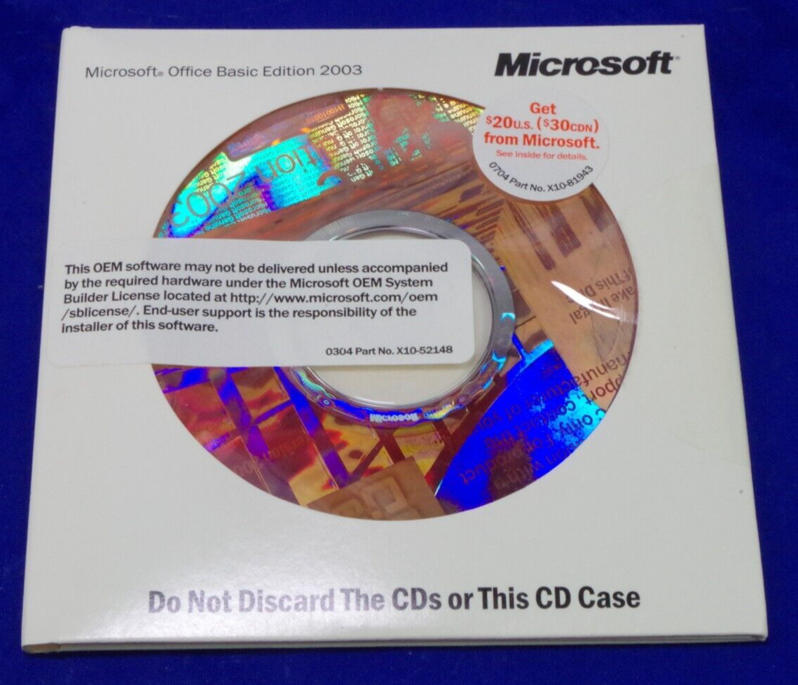 Unused NEW Microsoft Office Basic Edition 2003 CD with Activation Code