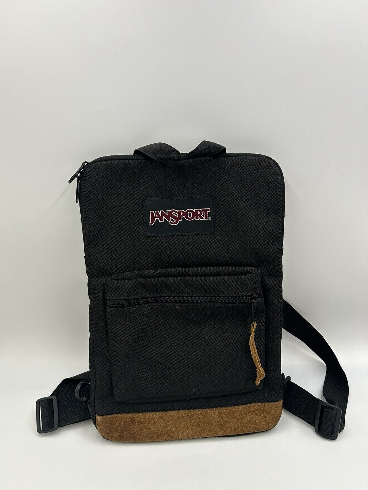 JanSport Right Pack Sleeve Backpack black with leather accent 15” x 10”