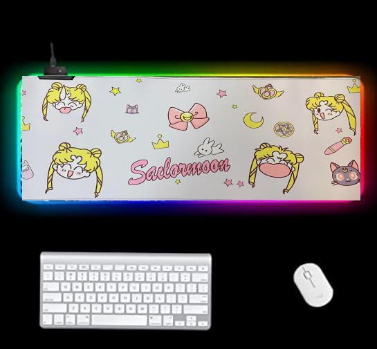 Sailor moon Anime Large Gaming Mouse Pad Waterproof RGB light colorful 30*80cm