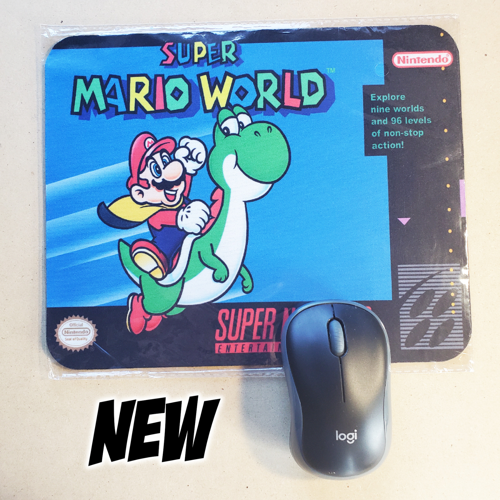 Super Mario World mousepad 8x10 inches Super Nintendo SNES game room Mario Yoshi
