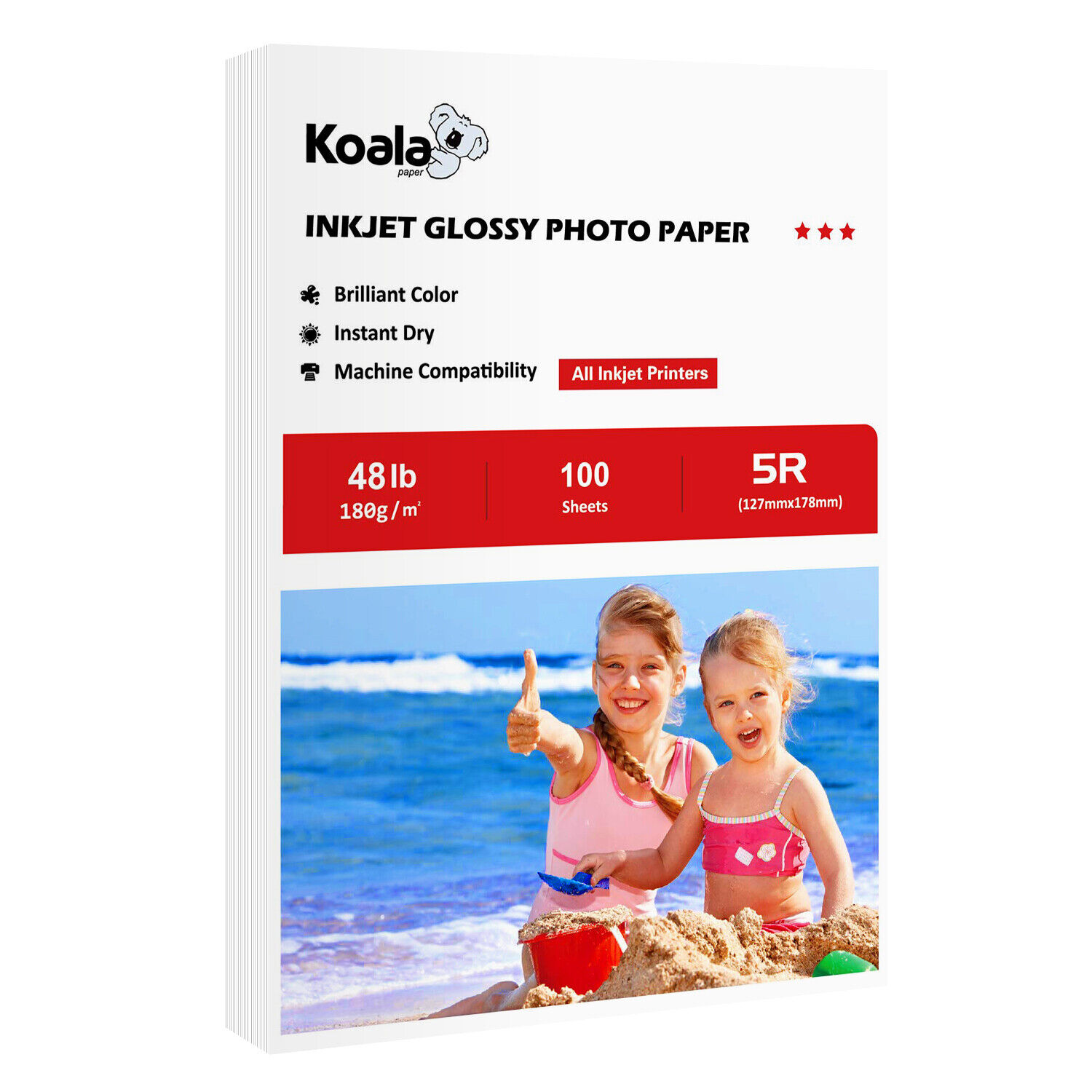 Koala Premium Photo Paper 5x7 Glossy 48lb 100 Sheets 7 x 5 for Inkjet HP Canon