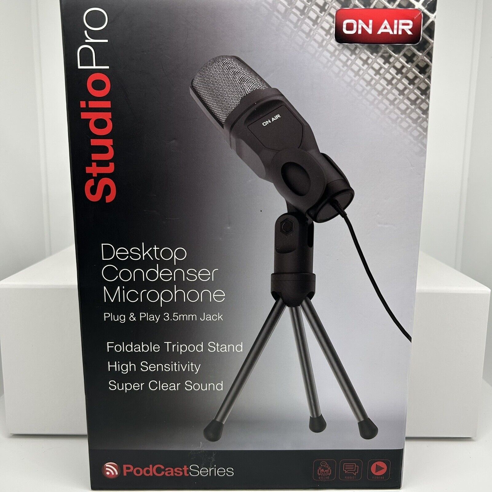 Studio Pro Desktop Condenser Microphone Plug & Play 3.5mm Jack & Tripod Stand
