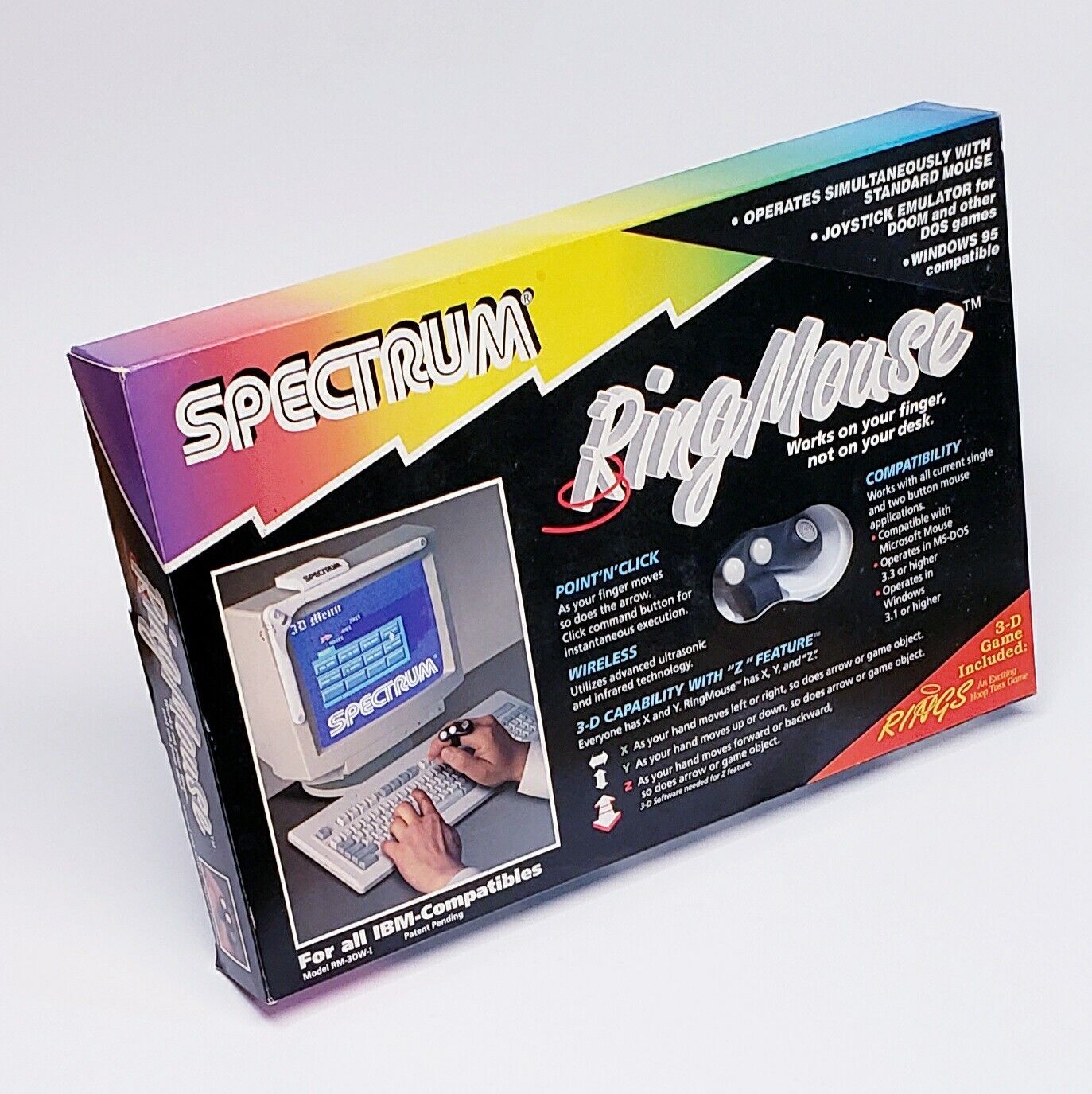 Kantek Spectrum Ring Mouse-1994 Very Rare-Ultrasonic 3D Wireless Joystick In Box