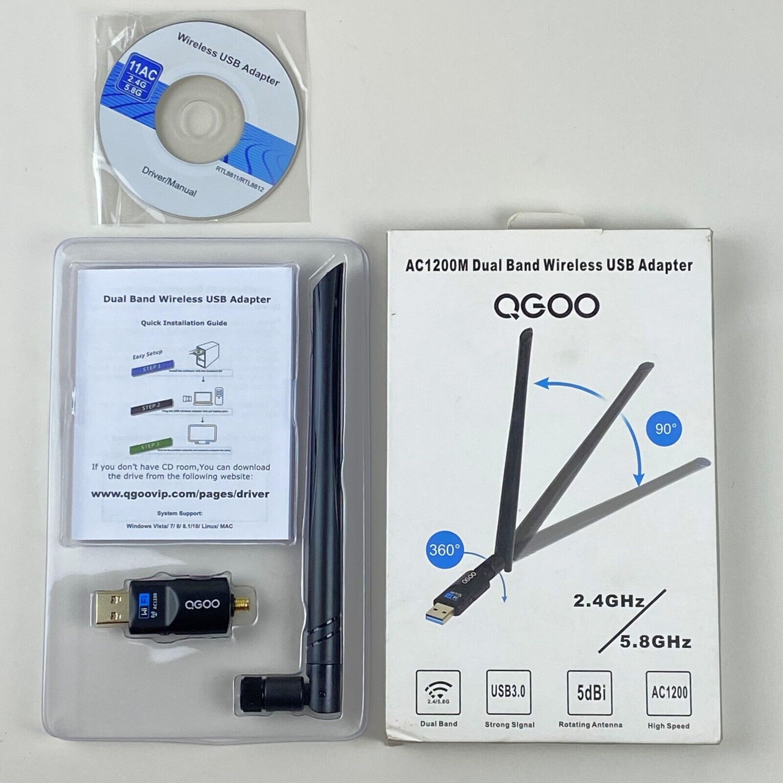 QGOO AC1200M Dual Band WiFi Wireless USB Adapter