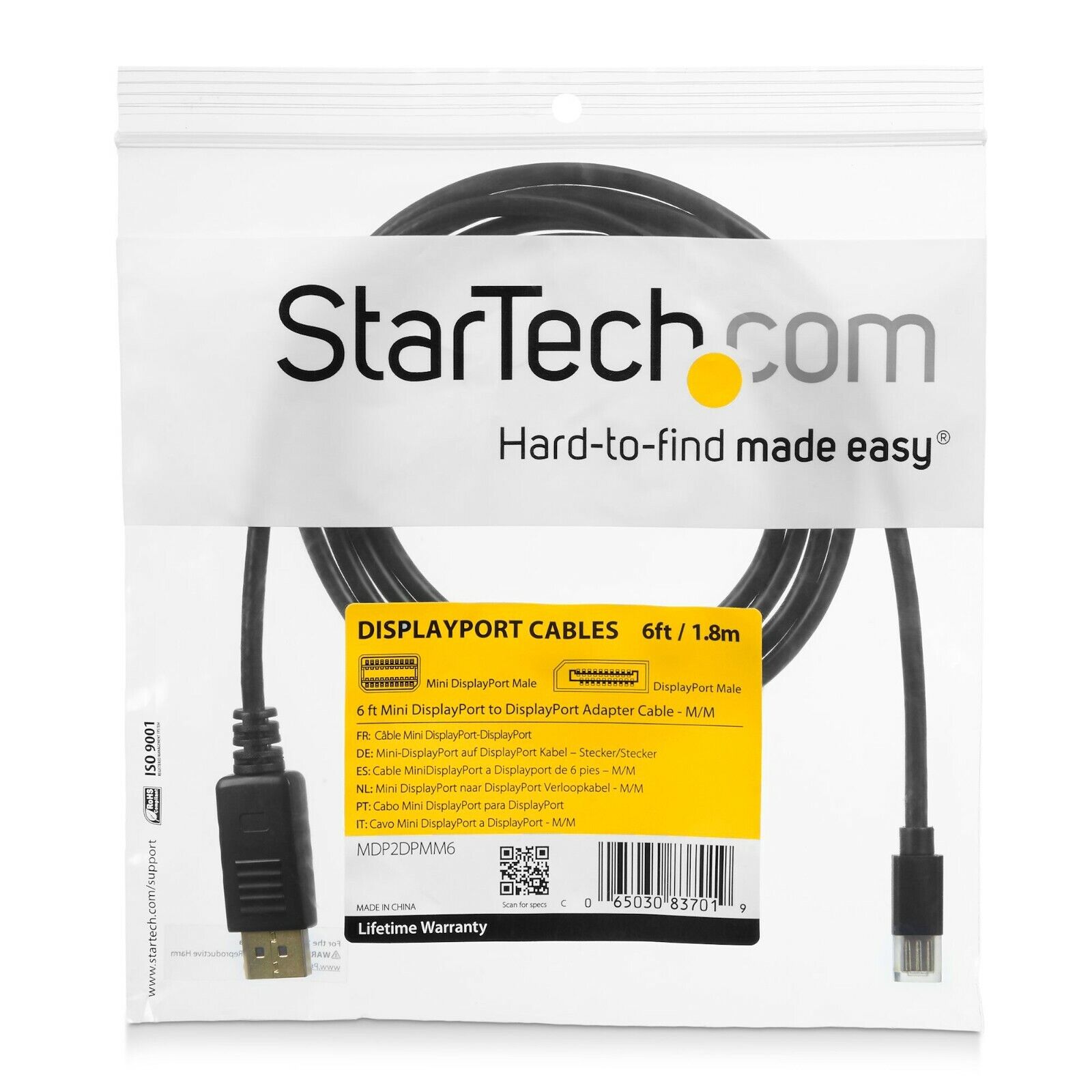 StarTech MDP2DPMM6 6ft Mini DisplayPort to DisplayPort Adapter Cable - M/M