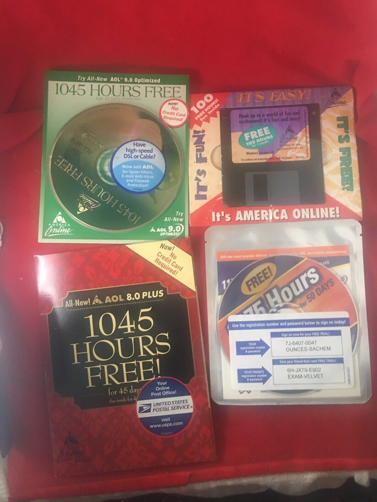 Lot of 4 America Online AOL Program Disks Old Logo Rare 3.5 In & CDs