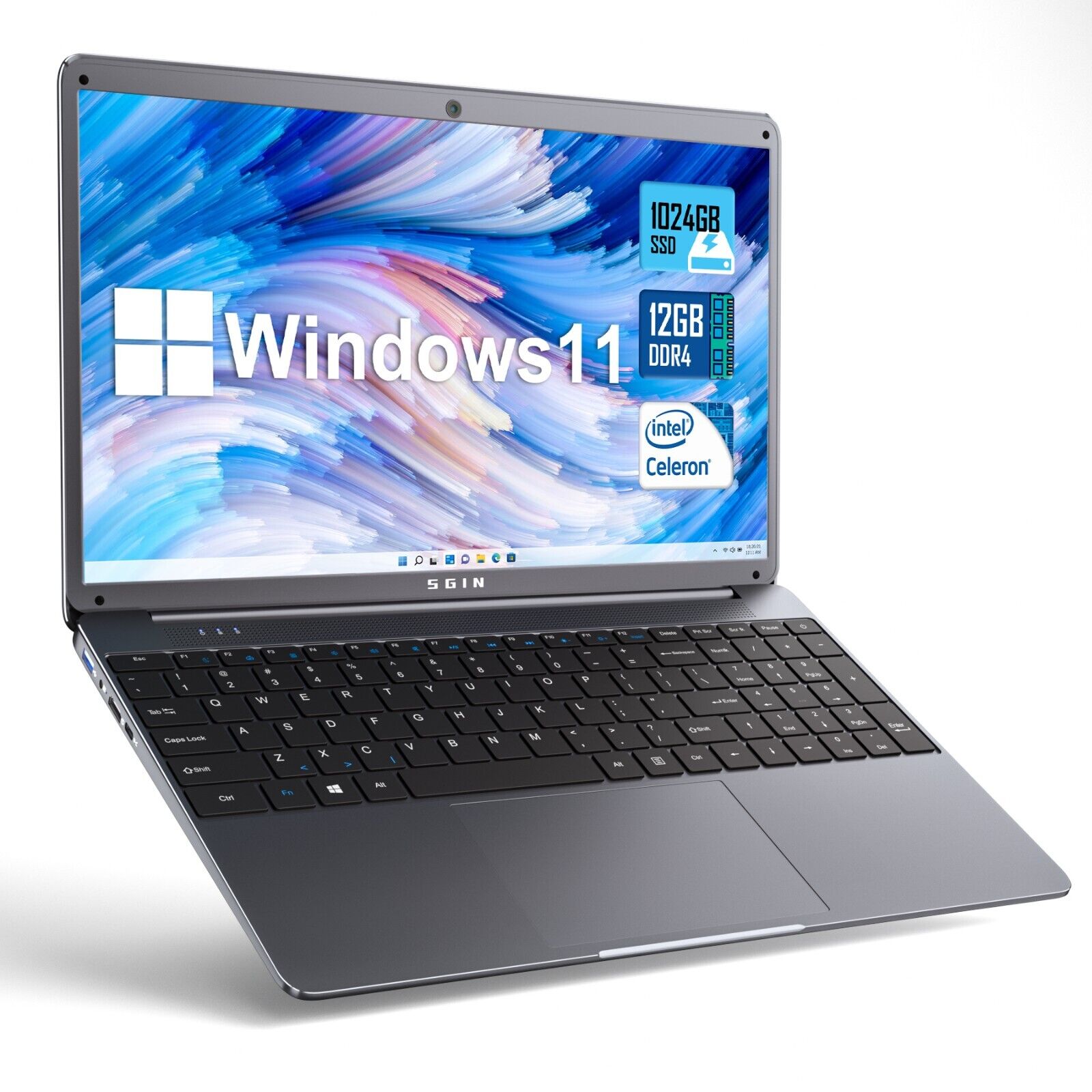 SGIN Notebook 15. 6Inch Intel Celeron 2.8GHz 12GB RAM 1024GB SSD  HDMI laptop