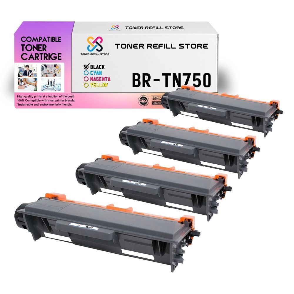4Pk TRS TN750 Black Compatible for Brother HL5440D 5450DN Toner Cartridge