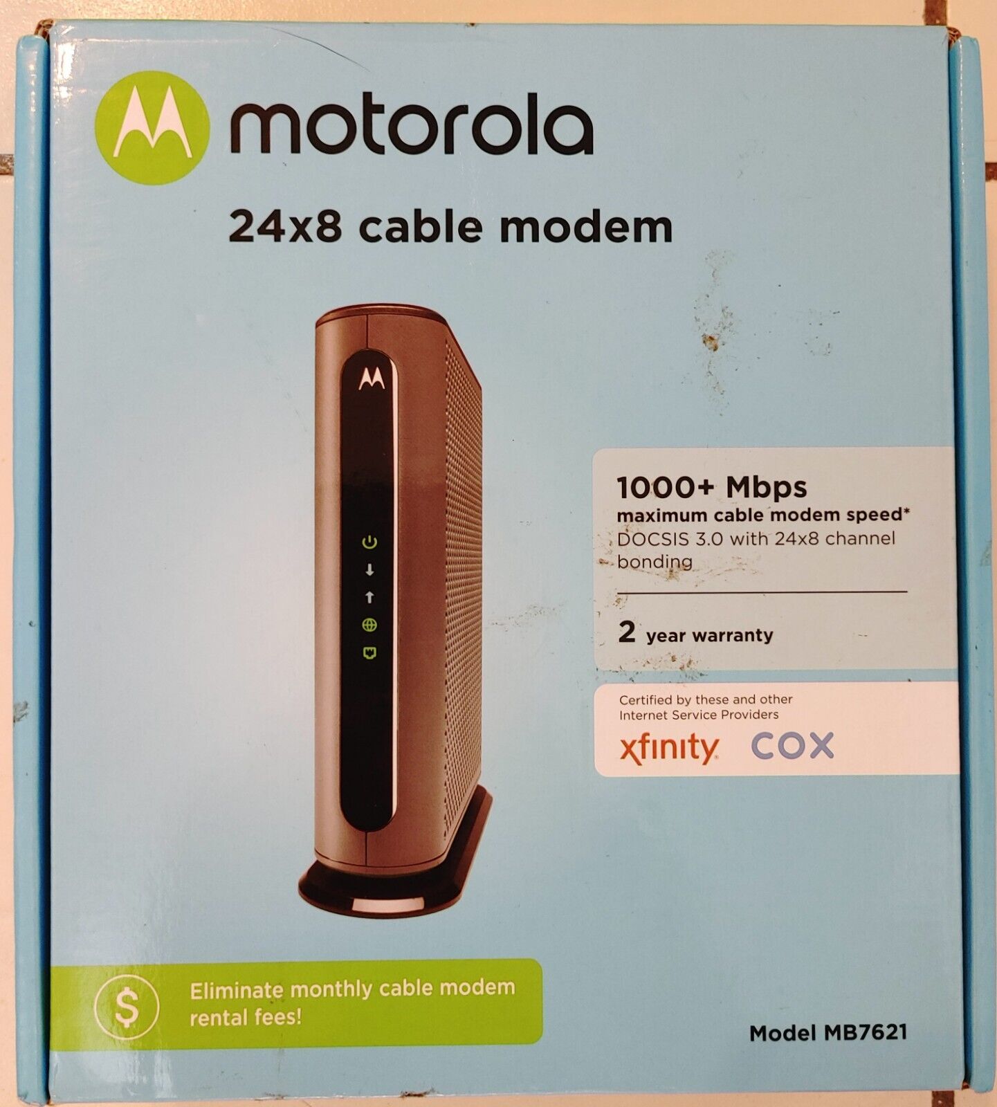 Motorola MB7621 Ethernet Cable Modem Pairs with Any WiFi Router Xfinity &Cox