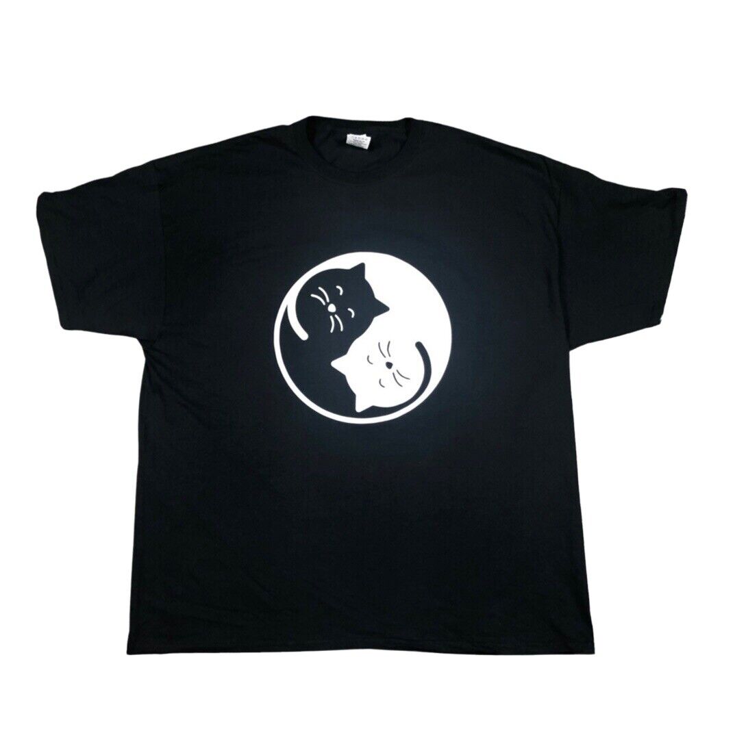 Cat Ying Yang Black T-shirt  Size Lg, XL, 2x, 3x. Screen Printed T-shirt