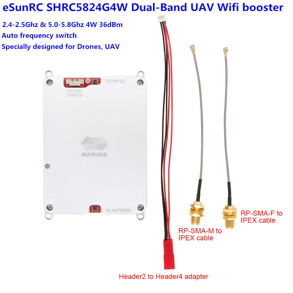 SUNHANS 2.4GHz/5.8GHz Dual Band 4W 36dBm Bi-directional UAV Wifi Signal Booster