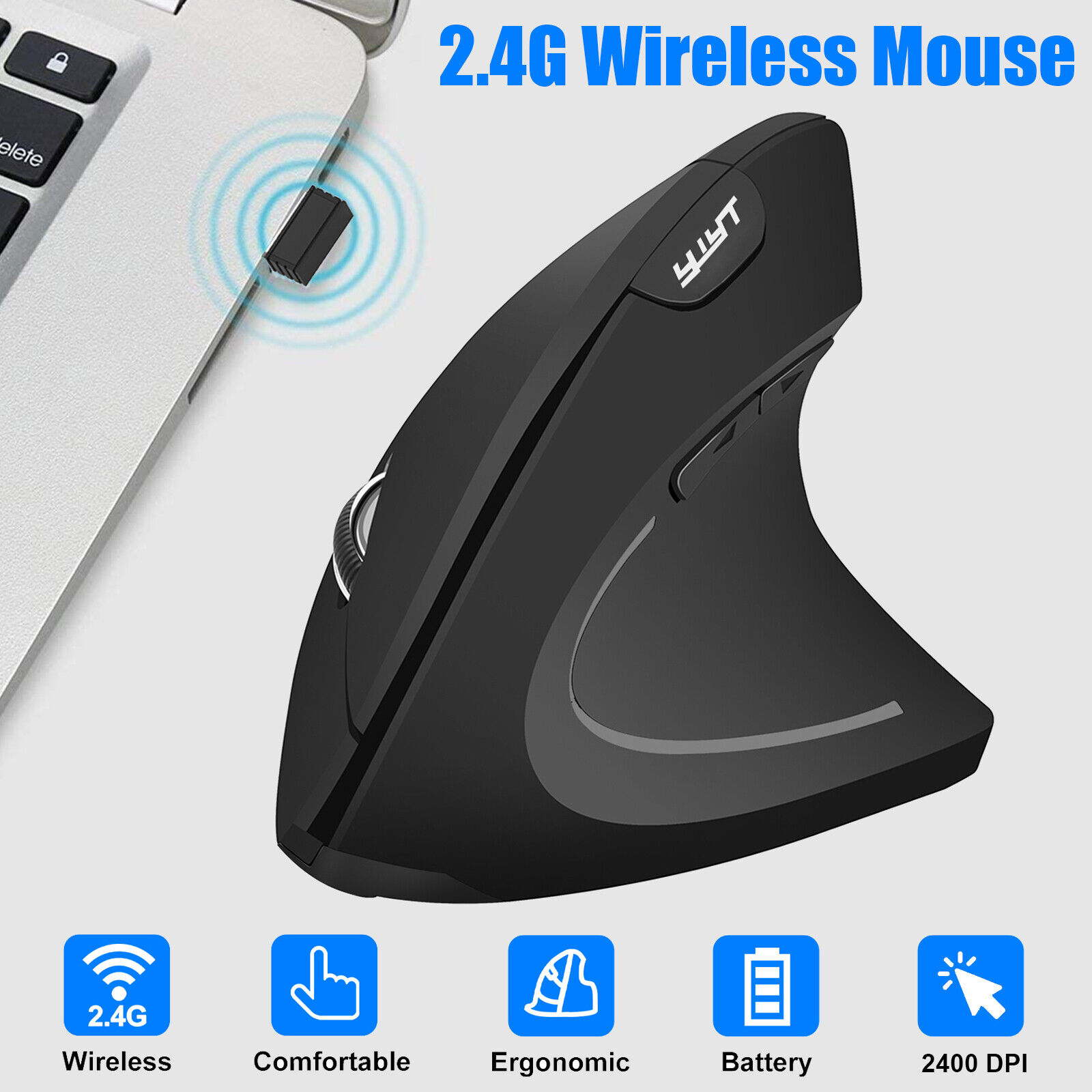 Ergonomic Optical Vertical Mouse 6 Keys USB Wireless Mice 2.4GHz 2400DPI for PC