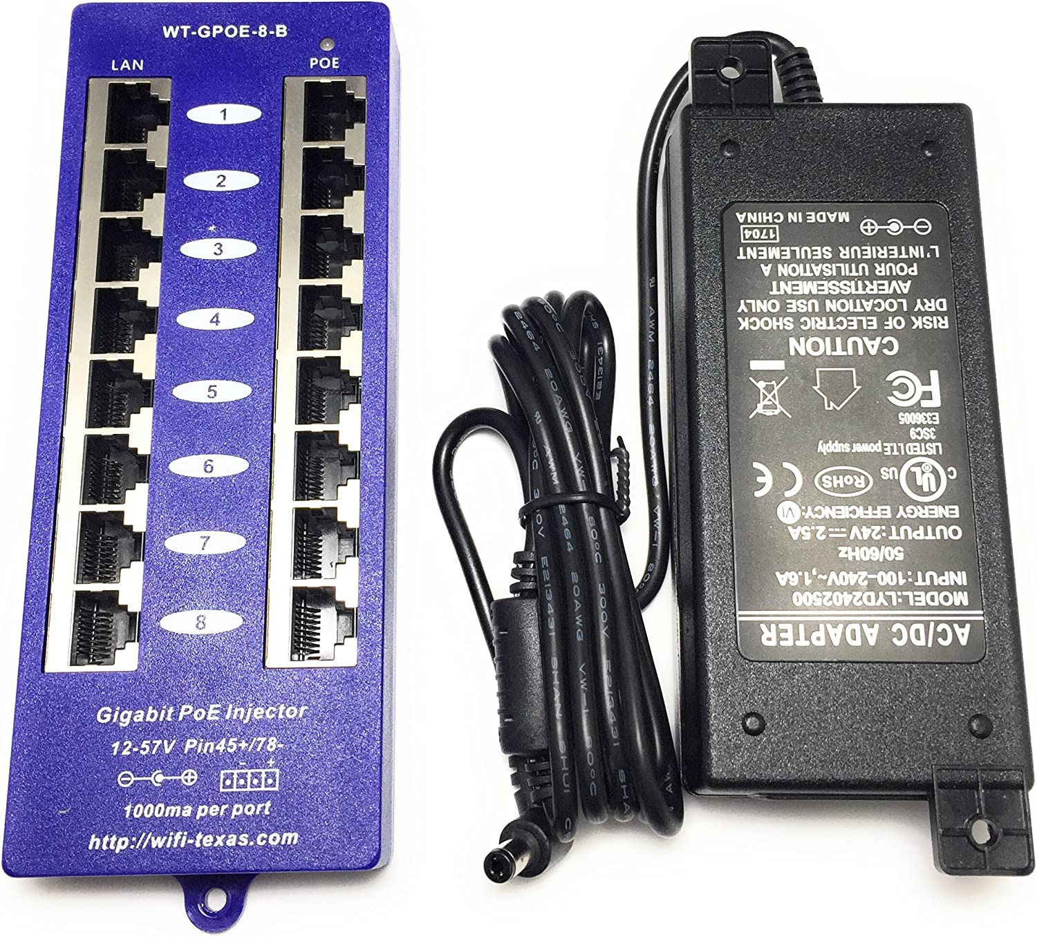 8-Port Gigabit Poe Injector for 24 Volt Passive Devices like Ubiquiti & Mikrotik