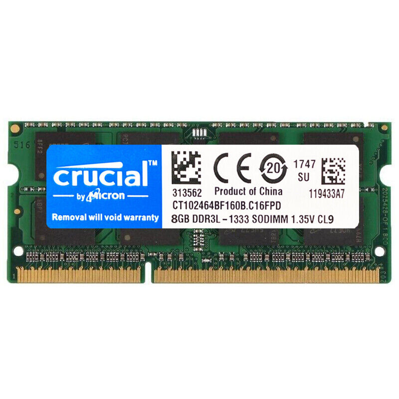 CRUCIAL DDR3L 1333Mhz 8GB 16GB 32GB 2Rx8 PC3L-10600S SODIMM Laptop Memory RAM