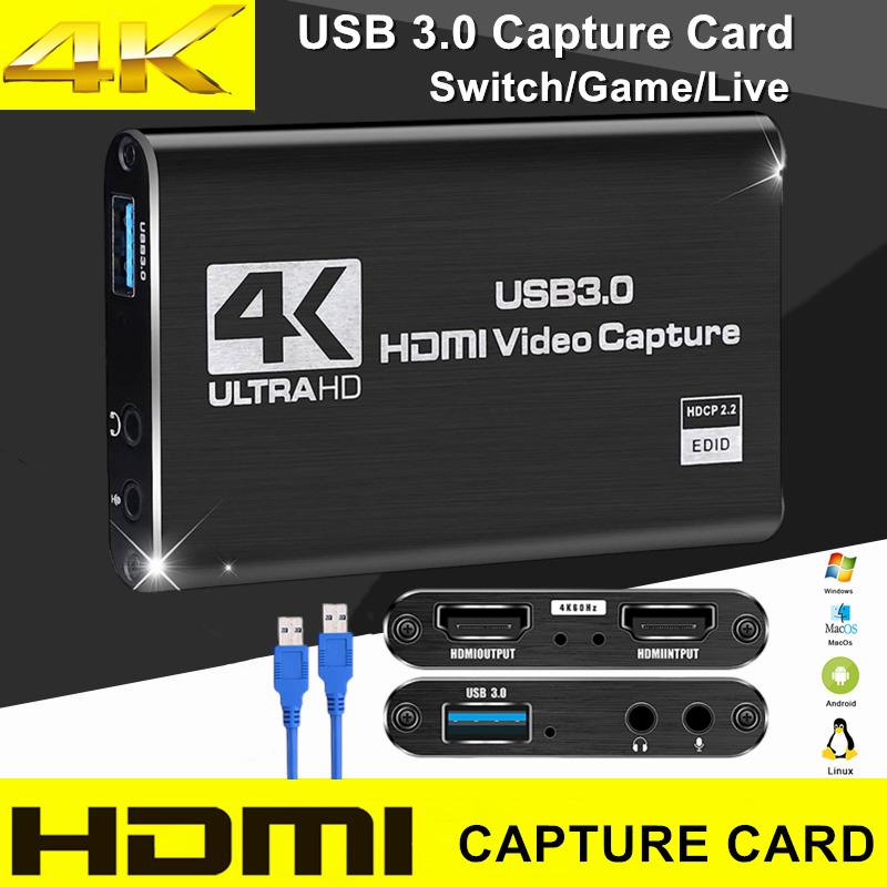 4K Audio Video Capture Card,USB3.0 HDMI Game Capture Device Switch for Streaming