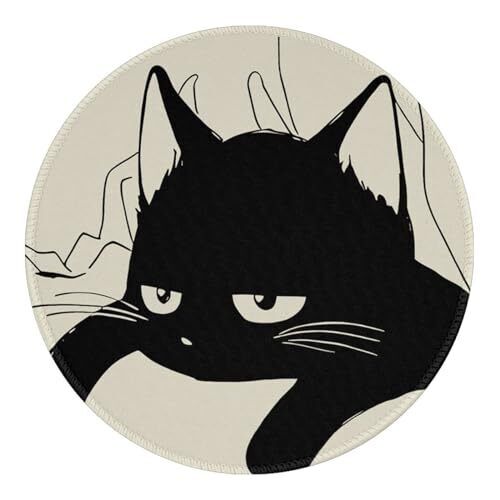 Round Black Cat Mouse Pad Small Cool Mouse Pads for Desk Wireless Mouse Funny