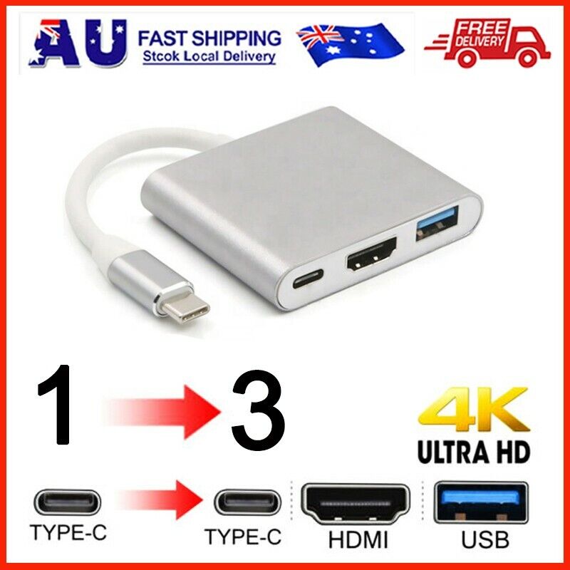3 IN1 Type C USB C to Female HUB 4K HD HDMI Data Charging Cable Adapter USB 
