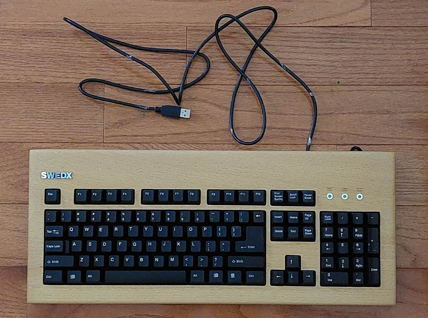 Vintage SWEDX Beech Wood Wooden USB Computer Keyboard - 