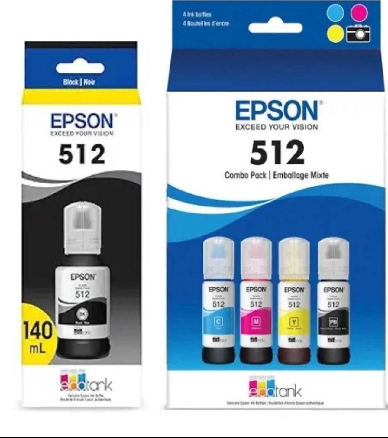 EPSON 512 EcoTank Genuine Ink Ultra-high Capacity Bottle Black and Color Combo