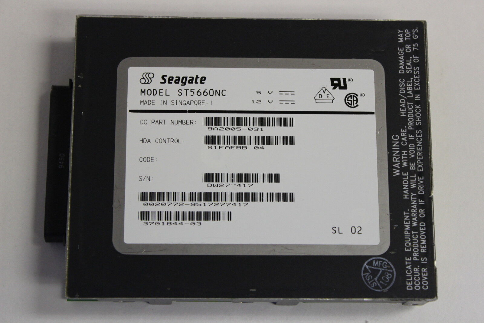 SEAGATE ST5660NC 3.5 528MB 80 PIN SCSI HARD DRIVE  SUN 3701844-03 370-1844-03