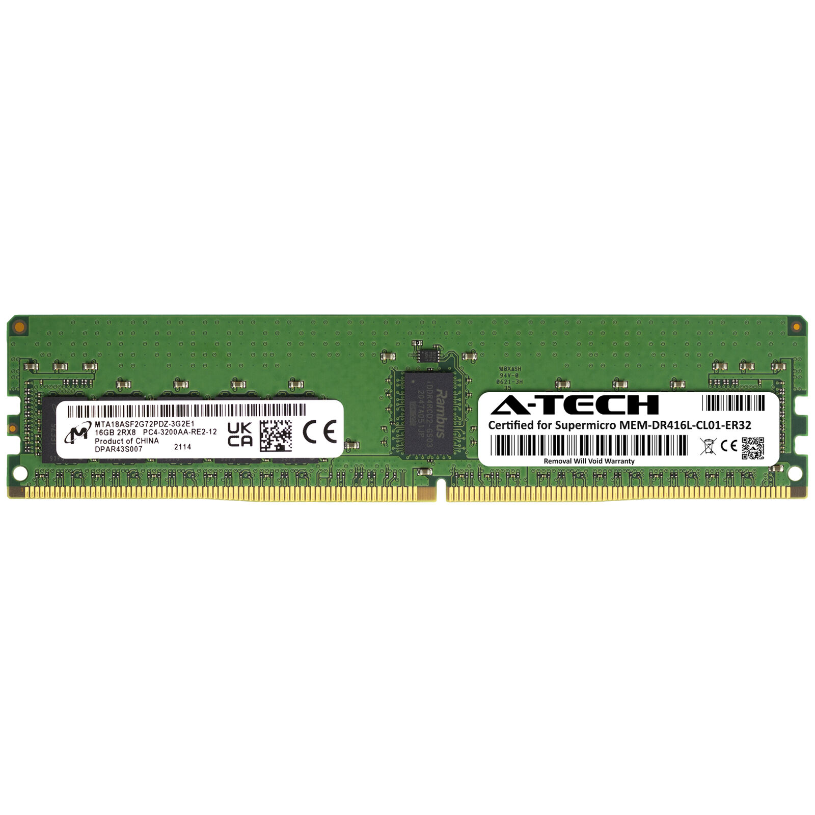 16GB PC4-25600R REG Supermicro MEM-DR416L-CL01-ER32 Equivalent Server Memory RAM