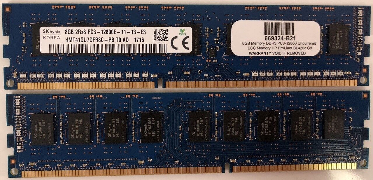 669324-B21 8GB Memory DDR3 PC3-12800 Unbuffered ECC Memory HP ProLiant BL420c G8