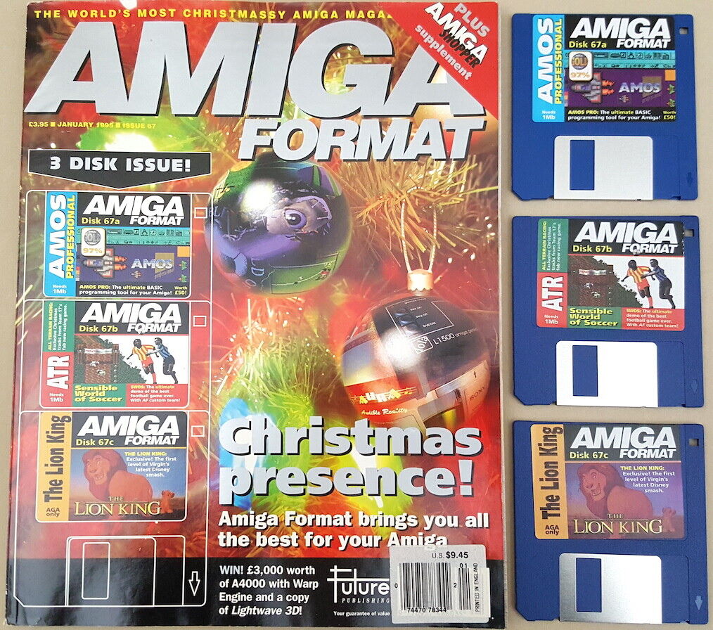 Amiga Format Magazine w/Disks ©Jan.1995 AMOS PRO SensibleSoccer Lion King +MORE