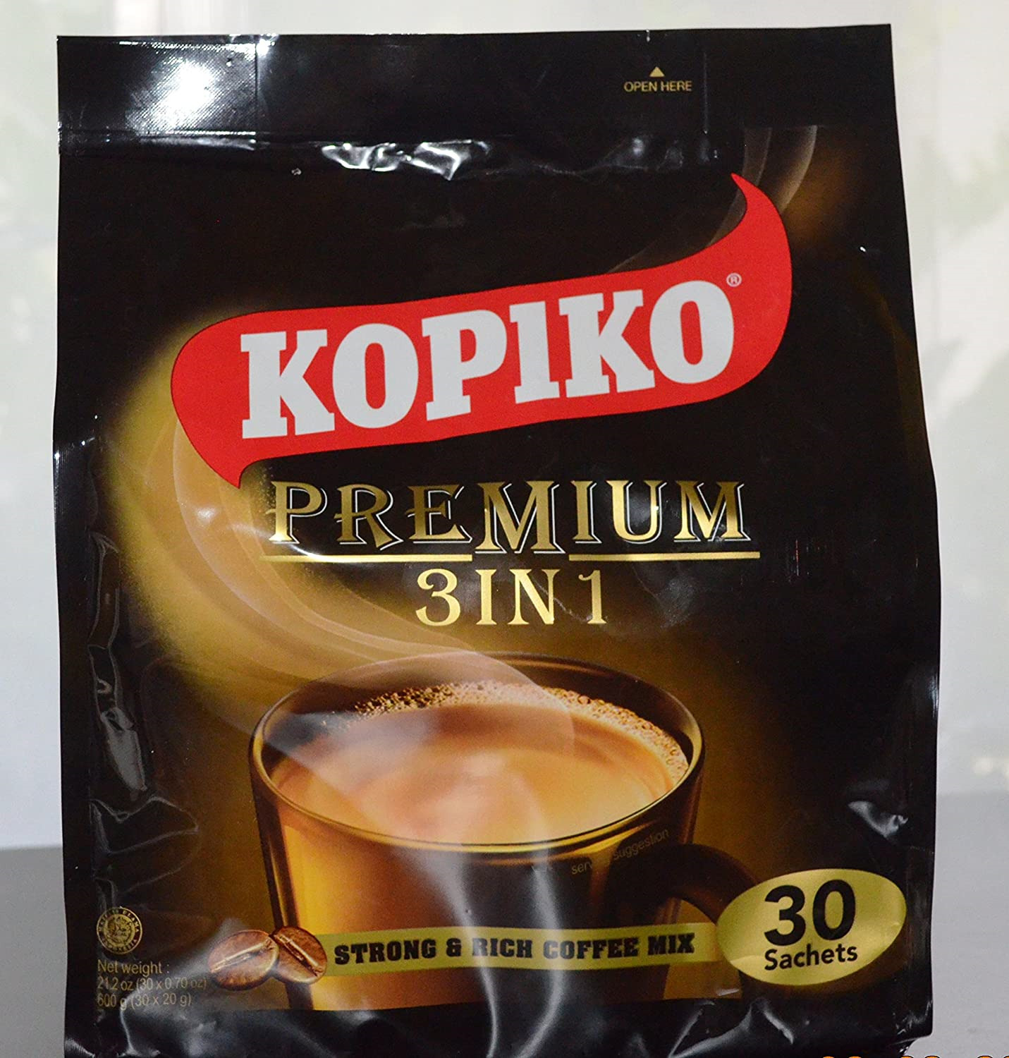 Kopiko Instant Premium 3 in 1 Coffee with Non Dairy Creamer and Sugar 30 Count