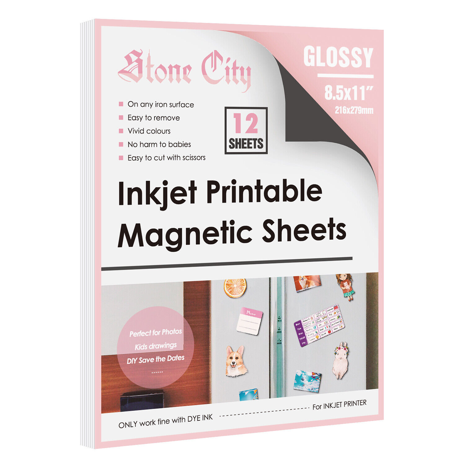 12 Sheets GLOSSY Printable Magnetic Photo Paper for Inkjet Laser Printers 8.5x11