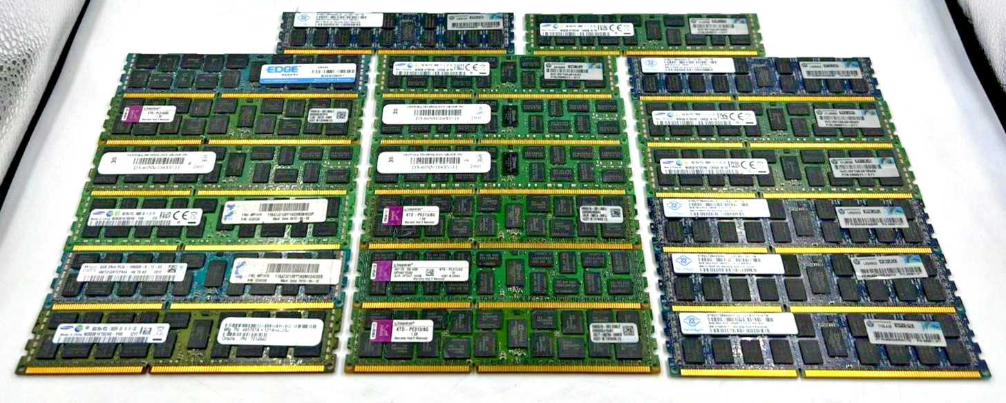 SERVER RAM - MIX *LOT OF 20* 8GB 2RX4 PC3/L - 10600R/12800R MIXED BRANDS/ TESTED