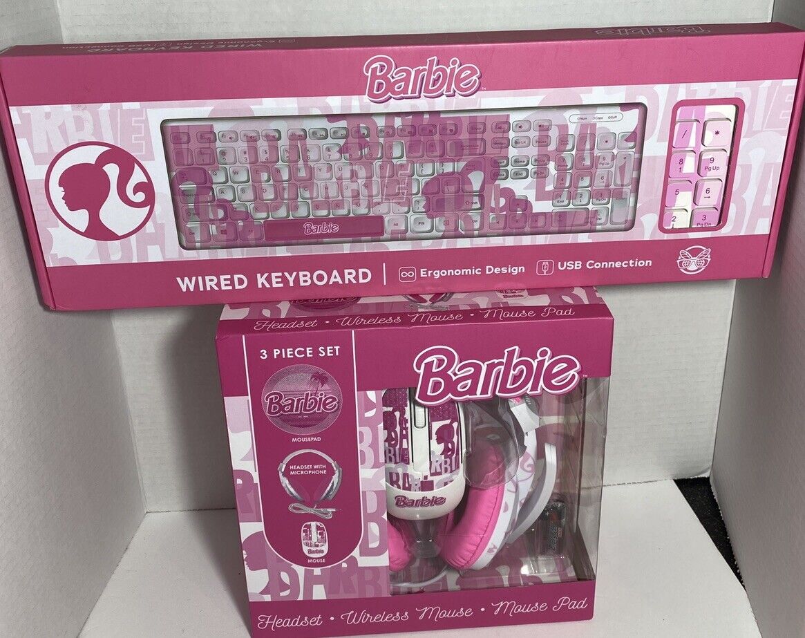 NEW BARBIE COMPUTER ACCESSORY BUNDLE Includes Headphones, Mouse & Pad & Keyboard