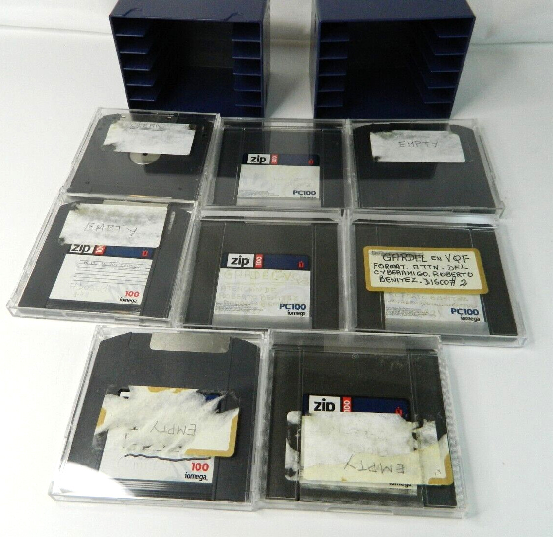 IOMEGA PC100 MB ZIP Lot of 8 DISKS IN JEWEL CASES WITH 2 IOMEGA STORAGE BOXES