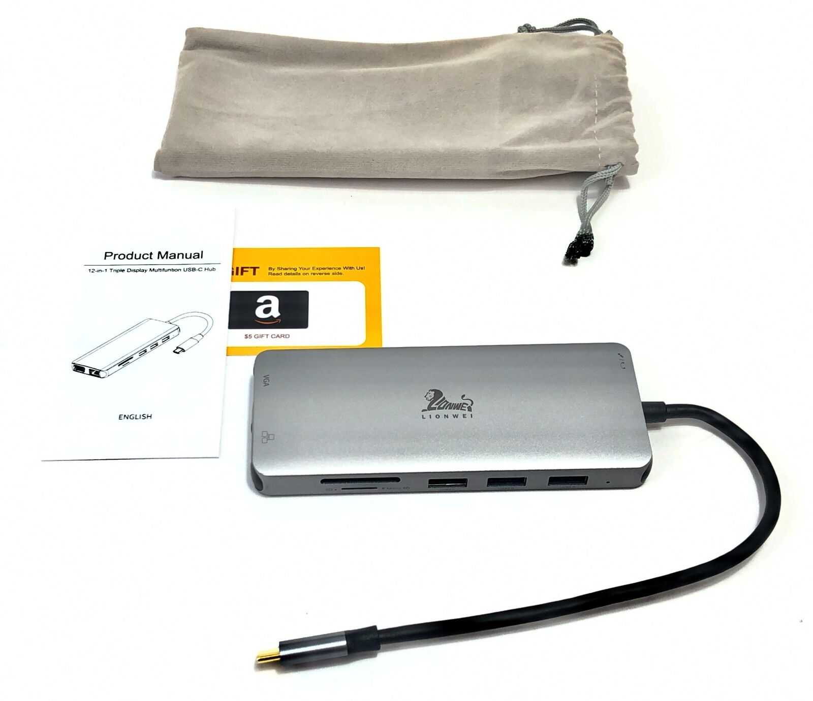 Lionwei Gray 12 in 1 USB-C HUB Multifunction Adapter