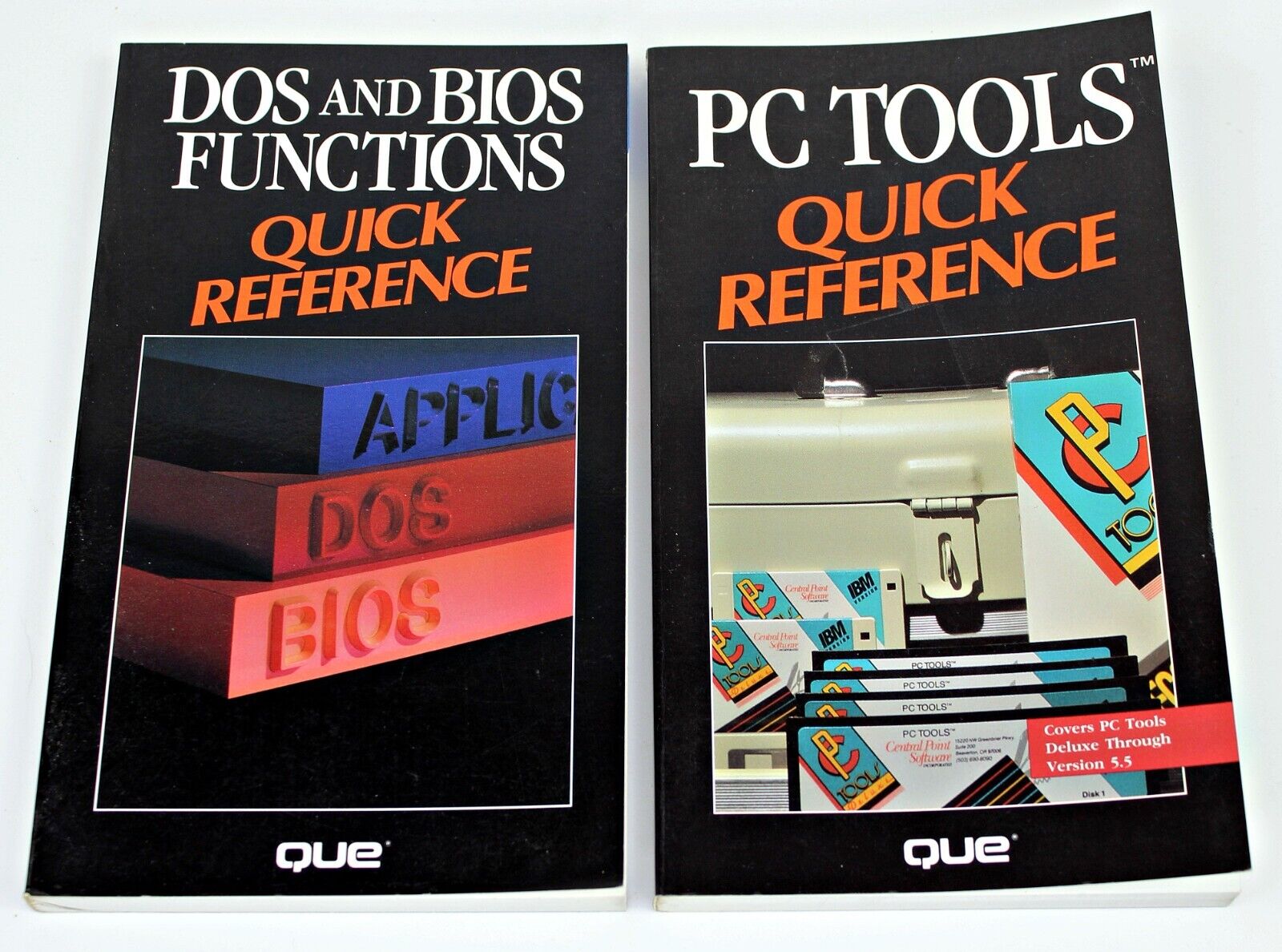 2 QUE QUICK REFERENCE BOOKS Dos & Bios Functions PC TOOLS 1989 Vtg Computer Bks