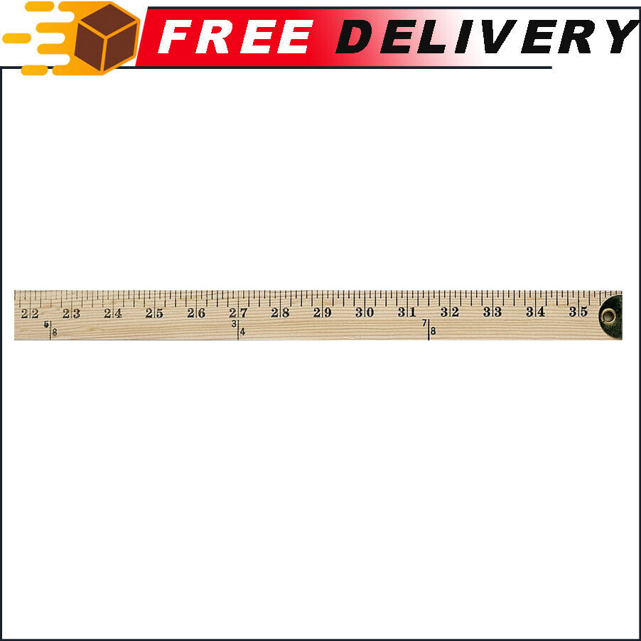 Westcott Wood Wooden Yardstick Ruler Hang Hole & Brass Ends Clear Lacquer Finish