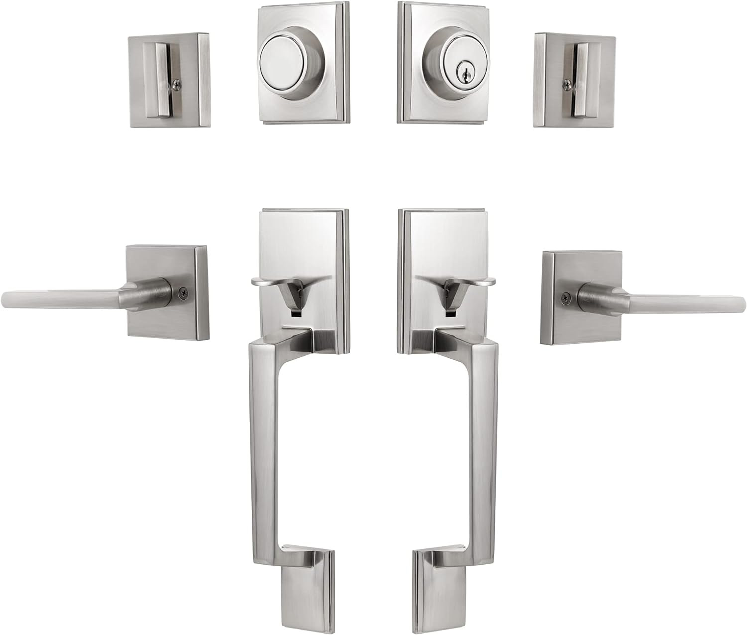 KIAYACI Door Lock Set Double Door Handle Sets with Deadbolt Silver Entry Door Lo