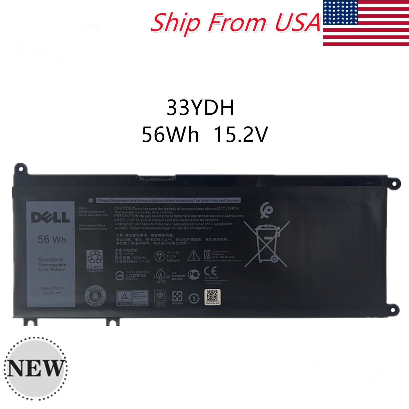 NEW Genuine 56Wh 33YDH Battery For Dell Inspiron 17 7773 7778 7779 7786 2-in-1