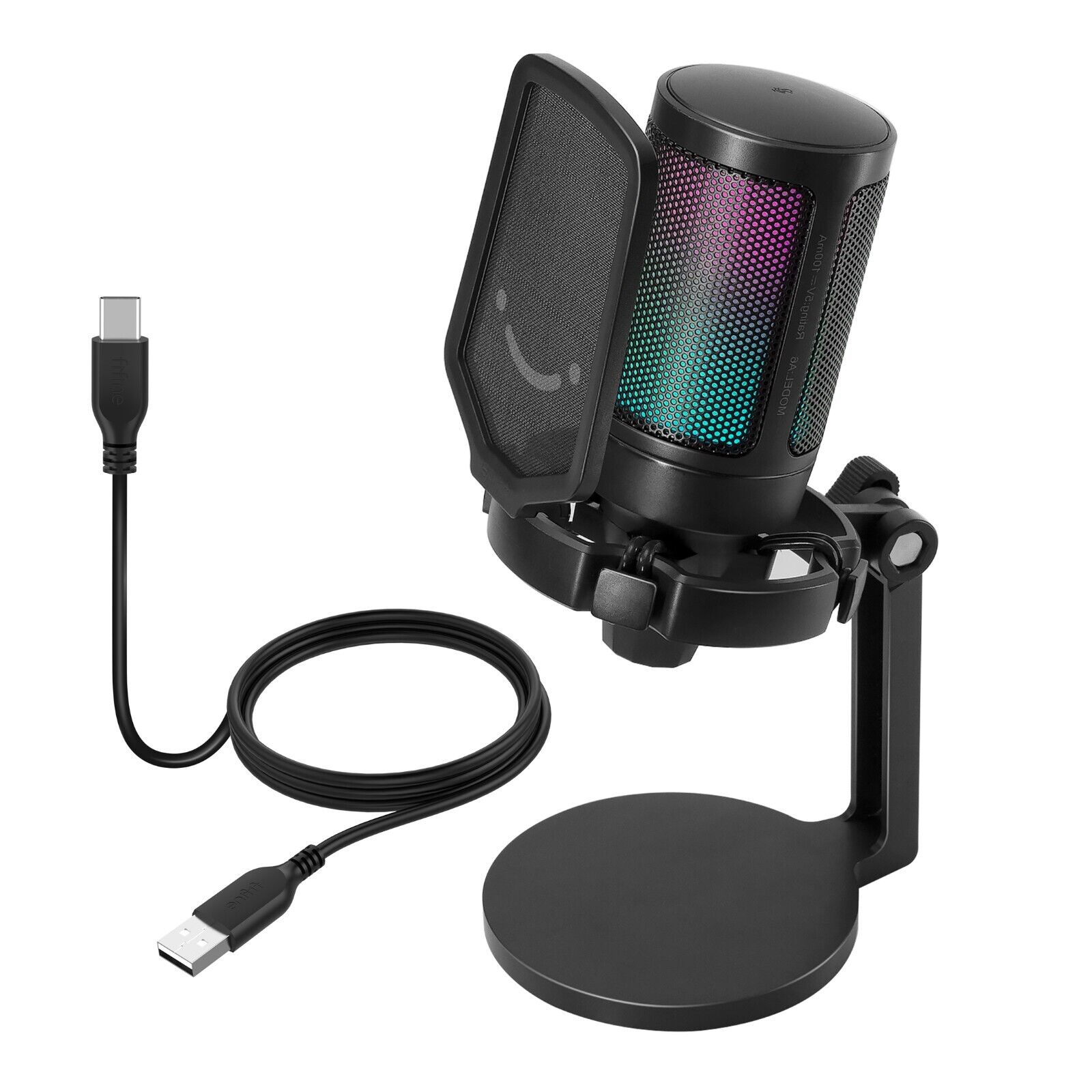 FIFINE Gaming RGB USB Condenser Microphone for PC PS5 Streaming Podcast Videos